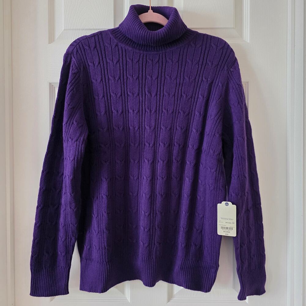 St. John's Bay Purple Cable Knit Turtleneck Sweater Women's Size XXL